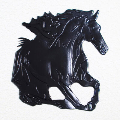 Black Running Horse TPU Heat Transfer Label – 3D Embossed Voltage Patch for Garment & Bag Branding