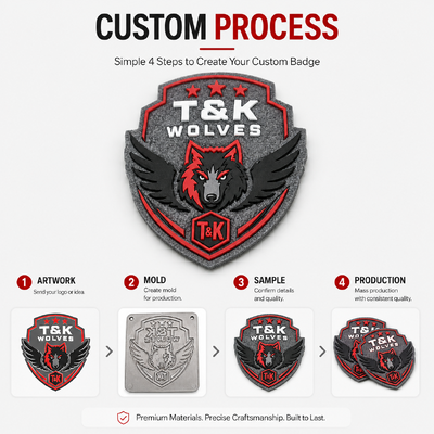 3D Σήμα Σιλικόνης με Βάση από Τσόχα, Προσαρμοσμένο Ανάγλυφο Λογότυπο, Ραπτό Ανθεκτικό Έμβλημα Ομάδας, Κατά Παραγγελία, Απευθείας από το Εργοστάσιο OEM